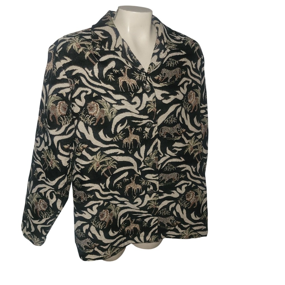 Vintage Erin London Jungle Safari Print Jacket Button Closure L grandmacore